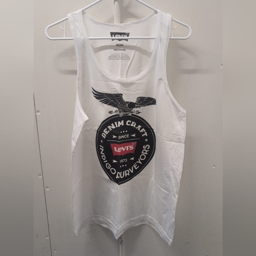 Levi's White Tank with Black and Red Graphic Size M NWOT
